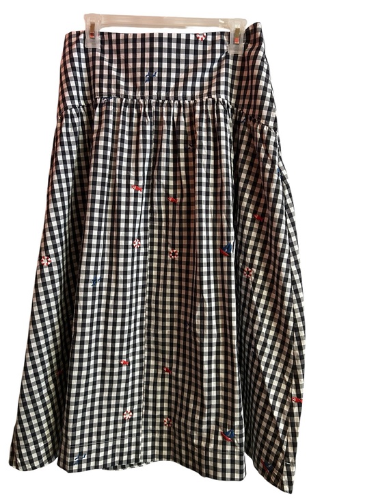 Free Assembly Dresses & Skirts - Black & White Gingham A-Line Skirt with Subtle Embroidered Accents